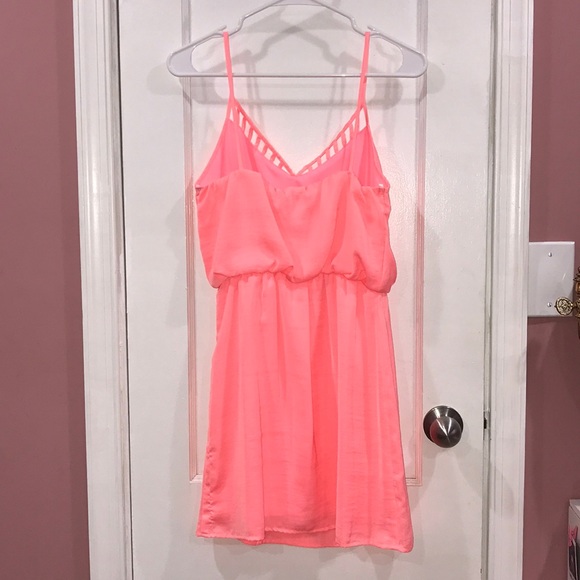 Women's Neon Spaghetti Strap Summer Dress Size Small Pink - Picture 3 of 3